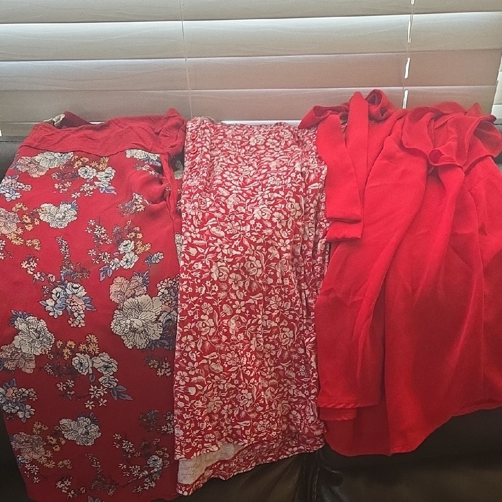 Bundle- 3 Red Floral and Solid Tops